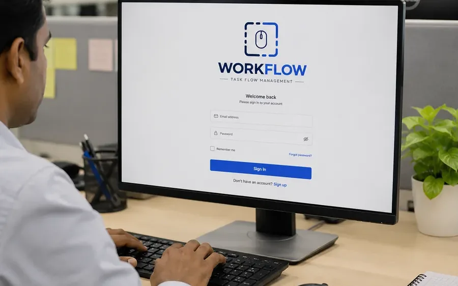 Medewerker logt in op een zakelijke webapplicatie