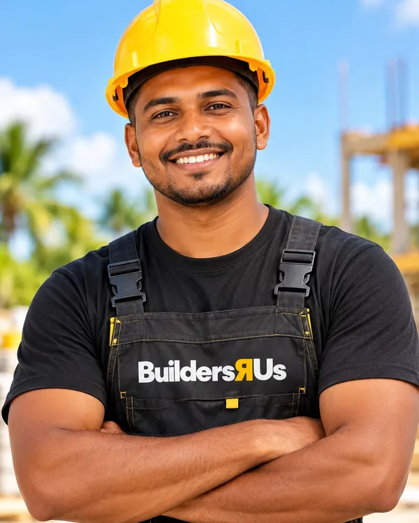 Logo van Builders R Us, optie 1, op werkkleding