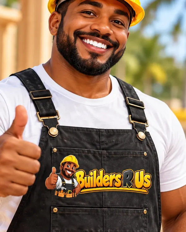 Logo van Builders R Us, optie 2, op werkkleding