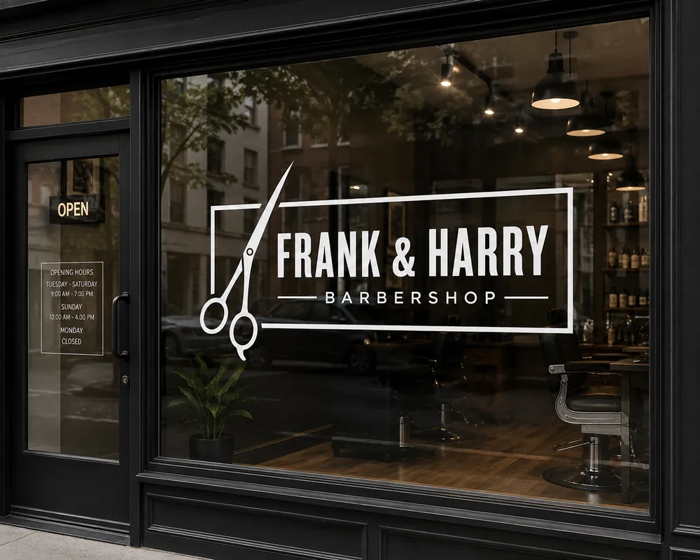 Frank & Harry-logo op de etalageruit