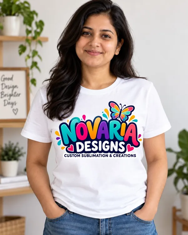 Logo van Novaria Designs, optie 1, op een T-shirt