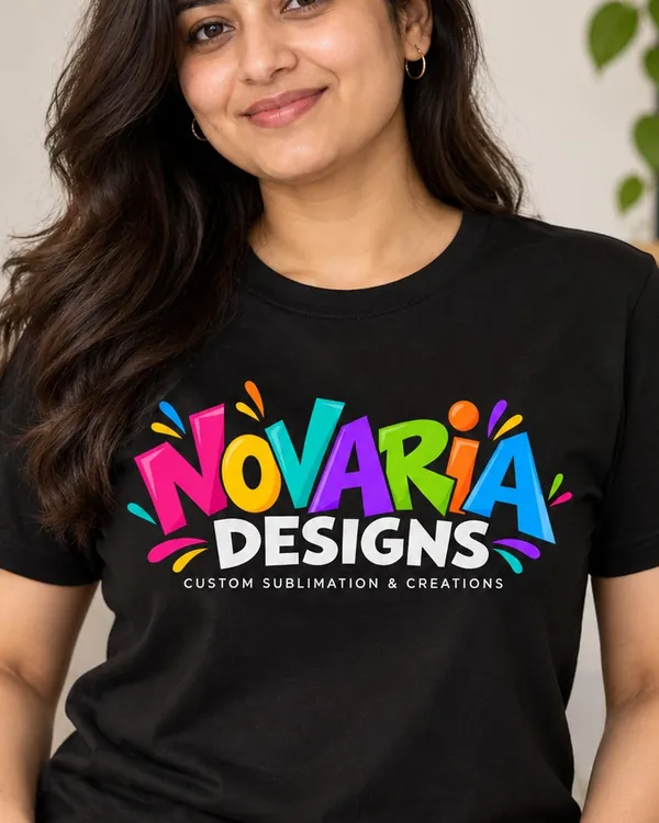 Logo van Novaria Designs, optie 3, op een T-shirt