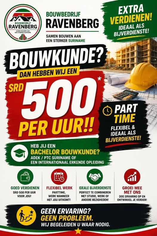 Social media post laten maken Suriname — Bouwbedrijf Ravenberg wervingspost
