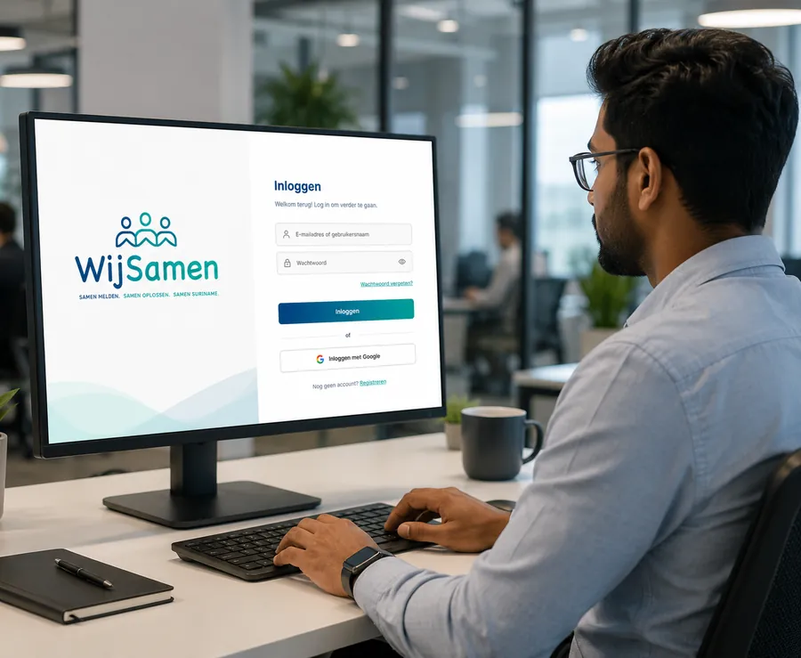 Inicio de sesión de la plataforma WijSamen en una pantalla