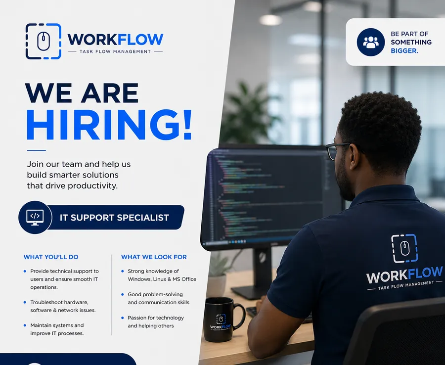 Anuncio de empleo de Workflow con el logo