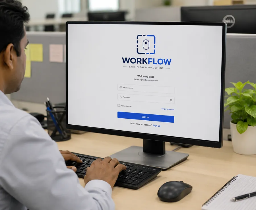Logo de Workflow en una pantalla de inicio de sesión