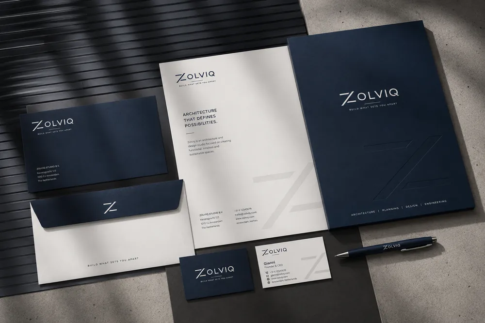 Briefpapier, enveloppen en map van Zolviq met logoconcept 2